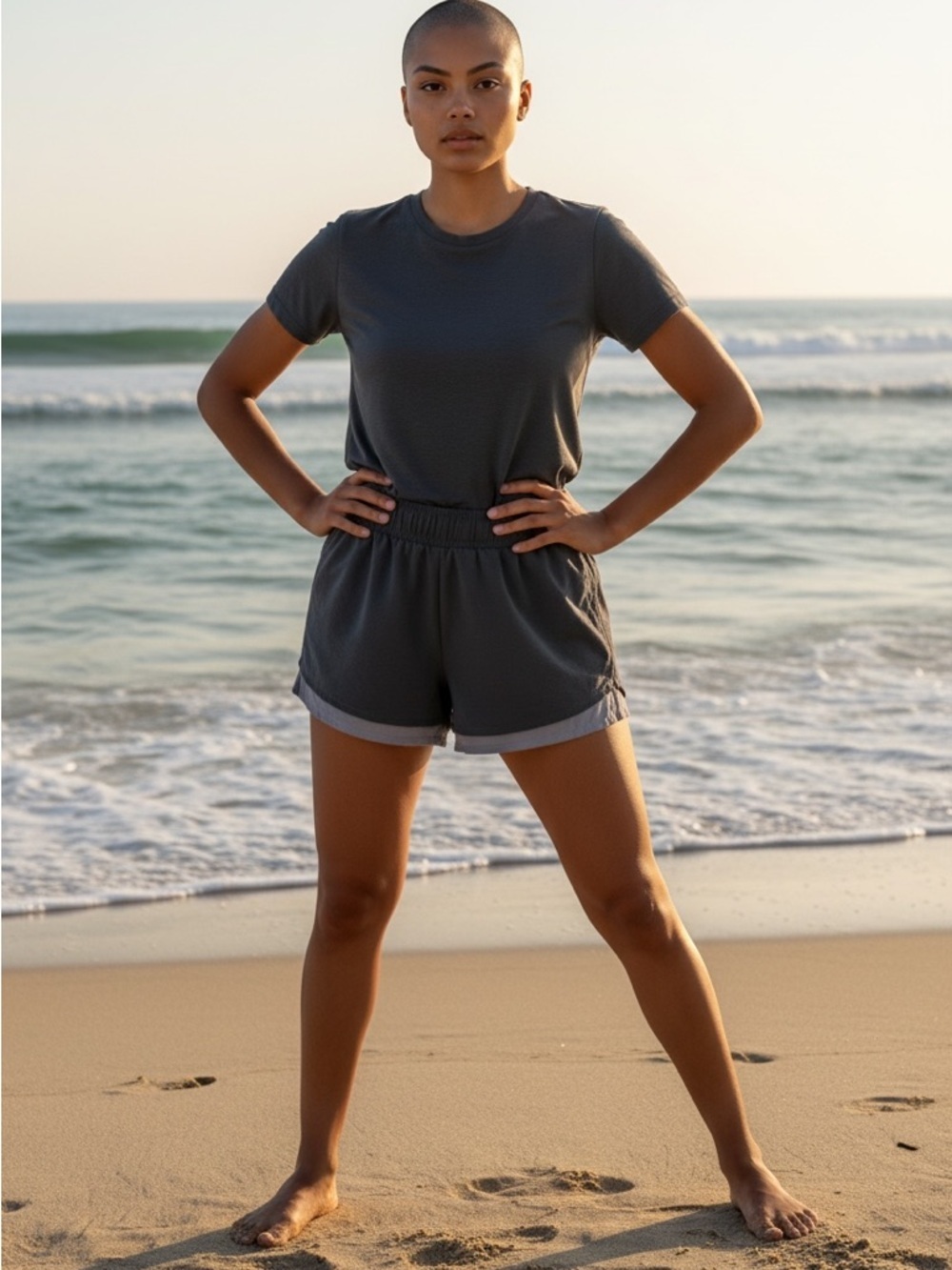 NWT Altar’d State AS Revival Charcoal Grey Two Tone Shorts Size Large